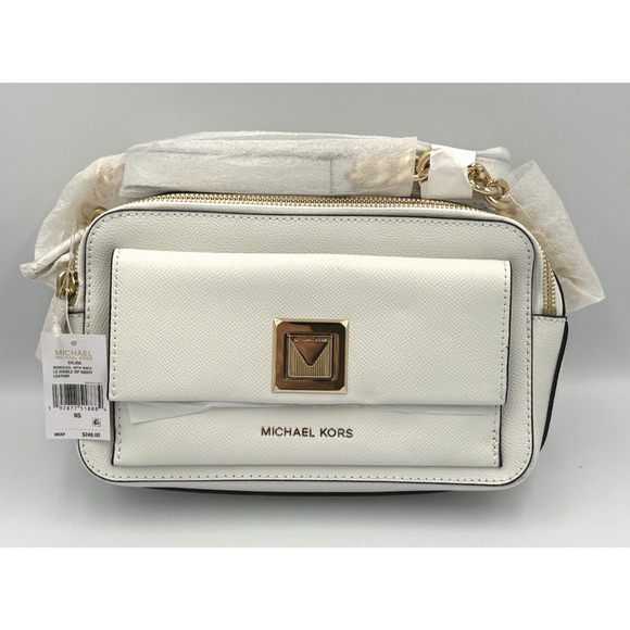 MICHAEL Michael Kors Handbags - Michael Kors Sylvia Large Double Zip Crossbody Optic White Leather New With Tags